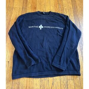 Marithe Francois Girbaud Sweater Mens XL Navy Blue Crewneck Spell Out Pullover